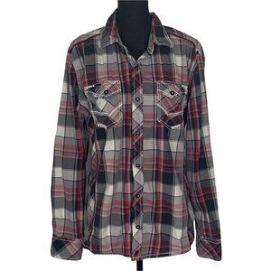 BUCKLE BLACK Men Long Sleeve Shirt Sz L Black Gray Plaid Cowboy 13-11